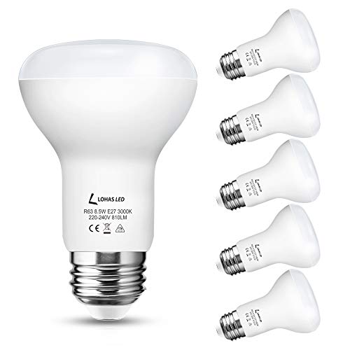 Bombillas LED E27, LOHAS 8.5W (Equivalente 65W) Bombillas Reflectoras R63, 810LM, Blanco Calído 3000K, No Regulable, Ideal Para la Iluminación del Hogar, Pack de 5 Unidades