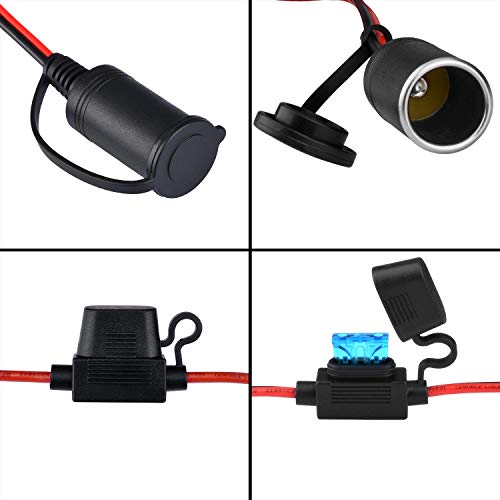 Boomersun Cable alargador de 3,2 m para encendedor de cigarrillos, 16 AWG/15 A/25 A/12 V/24 V, resistente al polvo y al agua (pinza de cocodrilo), con protección de seguridad