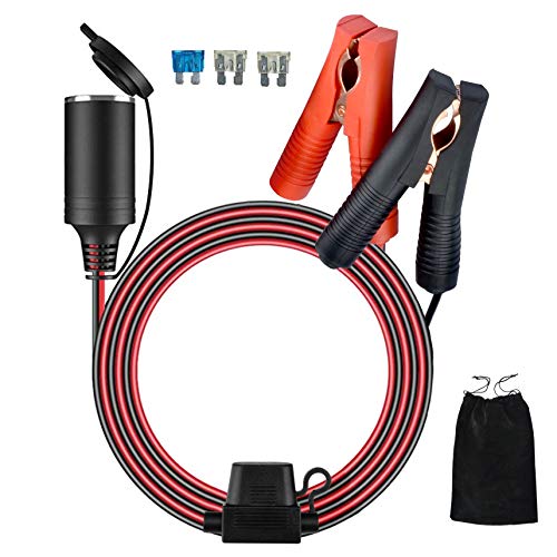 Boomersun Cable alargador de 3,2 m para encendedor de cigarrillos, 16 AWG/15 A/25 A/12 V/24 V, resistente al polvo y al agua (pinza de cocodrilo), con protección de seguridad