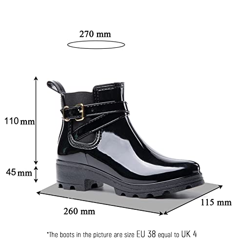 Botas Agua Mujer Cortas Botines Lluvia Mujer Goma Impermeable Chelsea Boots Antideslizante Botines Jardín Tacón Bajo 2-Negro EU37