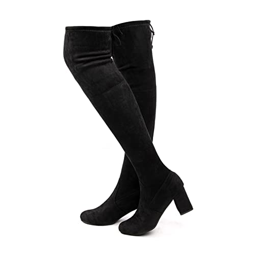 Botas Altas Mujer Rodilla Ante Tacon Cordones Planas Botas Largas Invierno Ligeras Bota Caña Alta Comodas Flessibile Moda 6 Cm C Negro 40