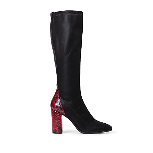 Botas altas negras con detalle de tacón rojo con print de serpiente para mujer CLINGEN