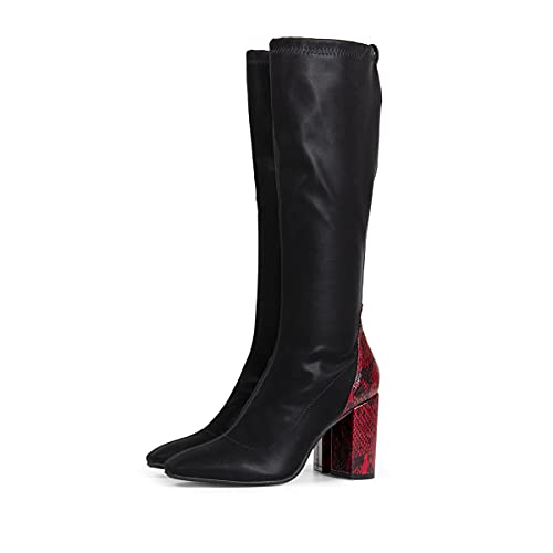 Botas altas negras con detalle de tacón rojo con print de serpiente para mujer CLINGEN