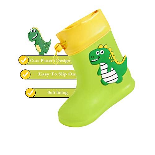 Botas de Agua Unisex Niños Niñas Luces Wellington Botas de Lluvia Impermeable y Antideslizante Rain boots 106 verde EU 24/25 (Tamaño de la etiqueta 160)