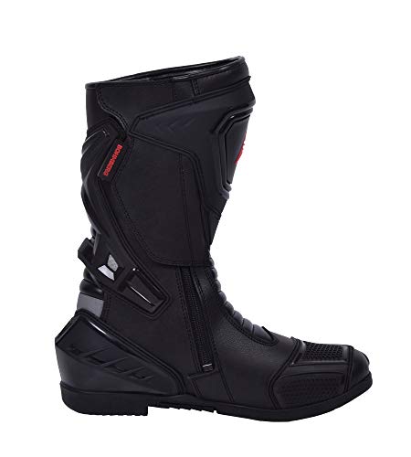 Botas de moto Hombre, botas de cuero deportivas, impermeables, de cuero, protectores rígidos integrados estables, con protección de tobillo, negro - 45