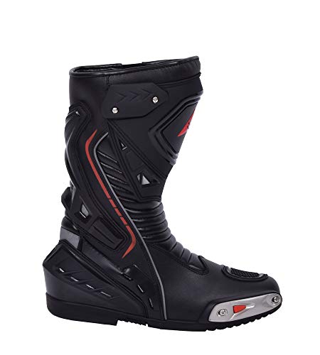 Botas de moto Hombre, botas de cuero deportivas, impermeables, de cuero, protectores rígidos integrados estables, con protección de tobillo, negro - 45