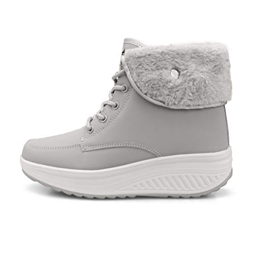 Botas De Nieve De Invierno Mujer Calientes Fur Botines Sneakers Zapatos de Plataforma de Cuña de Fitness Zapatos de Andar Impermeable Anti Deslizante Zapatos Gris Claro-Top（Piel Forrada） 41 EU