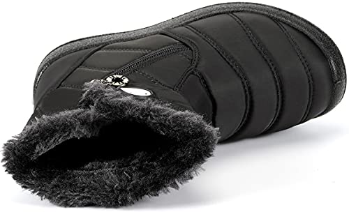 Botas de Nieve para Niños Invierno Calentar Forradas Botines Niña Niño Impermeables Planas Botas Suave Antideslizantes Negro#2 29.5 EU = 30 CN