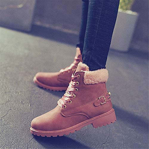 Botas Nieve Mujer Otoño Invierno Calentar Piel Forro Botines Retro Snow Boots Cordones Zapatillas Planas Rosa 38