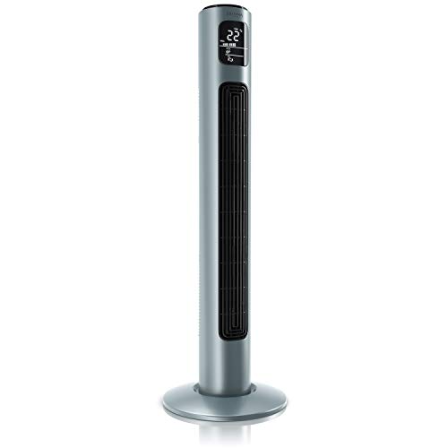 Brandson - Ventilador de torre con mando a distancia y oscilación 60° - Ventilador de pie - Ventilador de columna - 96 cm - Ventilador con 3 velocidades - Modelo 2021 - GS - Gris hielo