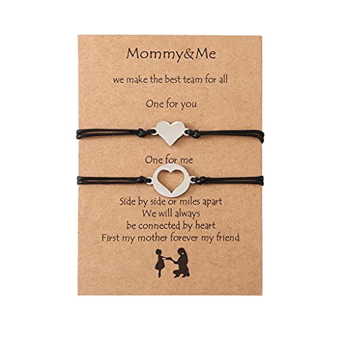 Branets Juego de pulseras para madre e hija para mamá y mí, pulsera a juego con corazón de amistad, pulseras de deseos de larga distancia, regalo de joyería hecha a mano para mujeres y niñas