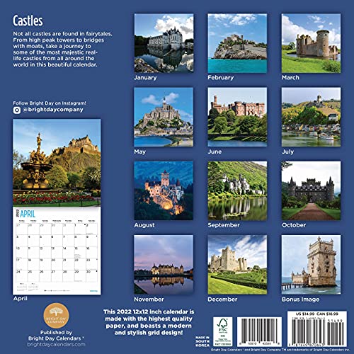 Bright Day - Calendario de pared para castillos de 2022, 30 x 30 cm, hermosos destinos de arquitecto