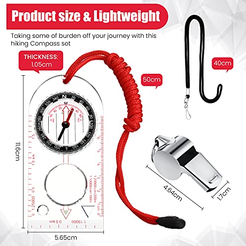 Brújula de Navegación Orientación Senderismo Transparente con Ángulo de Declinación Ajustable y Silbato de Supervivencia Emergencia de Metal con Acollador para Lectura de Mapas