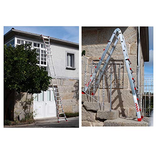 BTF Escalera Plegable Telescópica Articulada 6x4 en Aluminio | Hasta 22 peldaños, altura en tijera 2,8 metros y en apoyo 5,2. Certificada Normativa EN131, Capacidad Máxima 150 kg. BTF-TS66