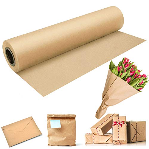 BUZIFU Rollo de Papel Kraft 60 cm x 30 Metros 80g Papel de Embalaje Marrón Grueso para Envolver Paquetes, Cajas, Regalos, Flores, Patrones, Hacer Manualidades, Patronsjes, para Cubrir Suelos y Muebles