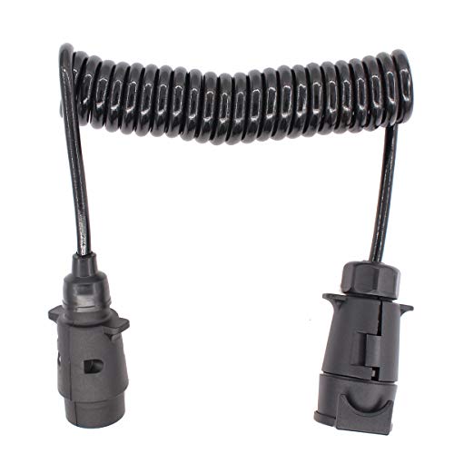 Cable alargador en espiral para remolque, 12 V, 7 pines, 3 m, adaptador para toma de remolque, para coche, caravana, color negro