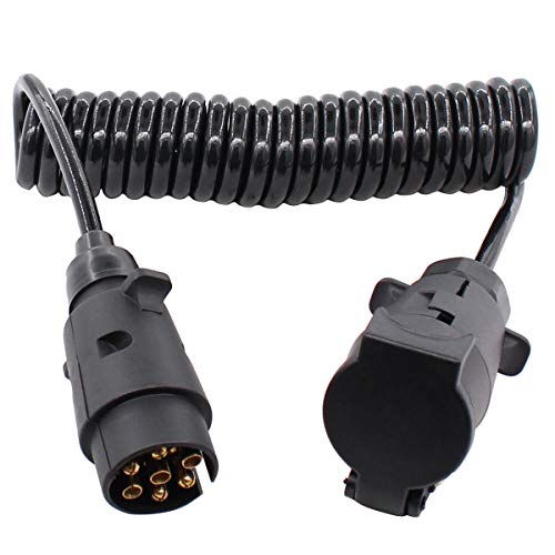 Cable alargador en espiral para remolque, 12 V, 7 pines, 3 m, adaptador para toma de remolque, para coche, caravana, color negro