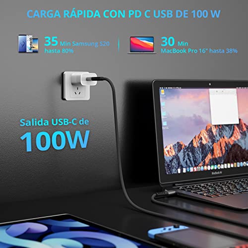 Cable USB C a USB C【2 Pack: 2M】,100W cable usb c Carga Rápida Nylon Duradero Trenzado Compatible conpara MacbookPro Air, iPad Pro 2020 Air Mini, Xiaomi Mi10, Samsung S21 S20, Huawei P40 P30 (Negro)