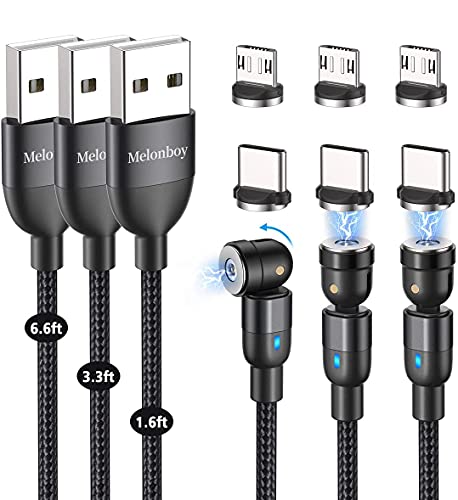 Cable USB Magnético, Melonboy Nylon Multi Cargador Magnetico [3Packs, 0.5M+1M+2M] Cable Magnetic de Carga Cargador Iman Micro USB Tipo C Compatible con Sony Xiaomi HUAWEI