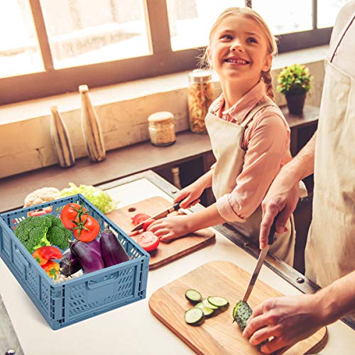 Cajas de almacenamiento plegables de plástico, juego de 4 cestas plegables, cesta de almacenamiento para cocina, cajón, apilables, cajas de almacenamiento, cajas de transporte, cocina, color azul