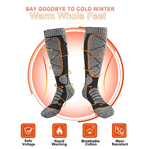 Calcetines Calefactables Recargable, MJIIM 4000mAh Calcetines Calefactables Eléctricos para Hombres Mujeres, Calcetines de Algodón Gruesos Cálidos de Invierno para Esquí, Patinaje, Pesca - Negro