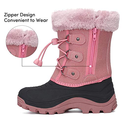 Cálidas Zapatos de Nieve Niña Impermeable Botas de Invierno Cómodas Antideslizante Winter Boots Niña Forrado de Piel Sintética Zapatos de Interior al Aire Libre, Boot Rosa 29