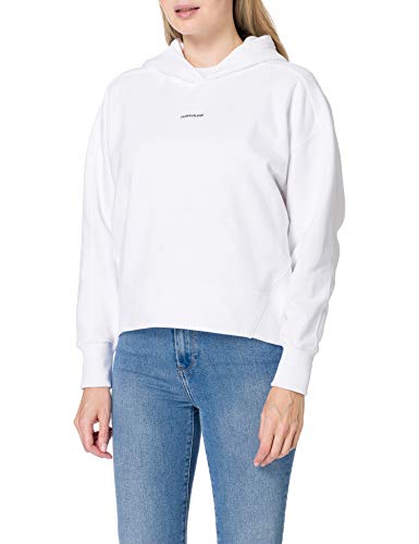 Calvin Klein Jeans Sudadera con Capucha de Micro Marca Suéter, Bright White, S para Mujer