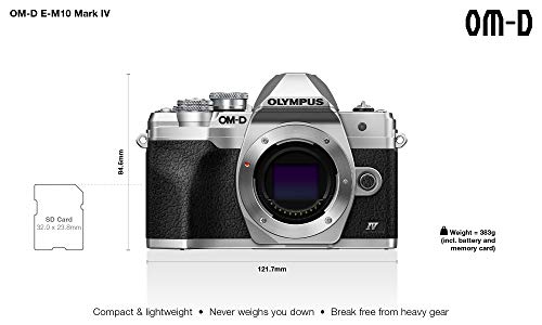 Cámara del Sistema Micro Four Thirds Olympus OM-D E-M10 Mark IV, Sensor de 20 Mpx, estabilizador de Imagen en 5 Ejes, Visor electrónico, vídeo 4K, Potente Enfoque automático, Wi-Fi, Plata