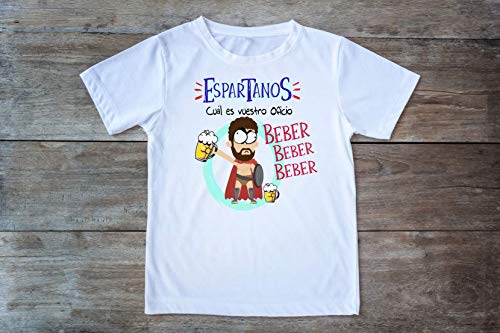 Camiseta Espartanos cual es vuestro Oficio, Beber. Camiseta Divertida para Despedidas Solteros, Feria, Fiestas, botellon, Grupos de Amigos. (XL)