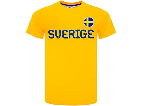 Camiseta oficial de Suecia 2020. Camiseta para aficionados. Modelo neutro. Material: 100 % poliéster. Unisex. Tallas de niño/adulto. Producto con licencia oficial., amarillo, L