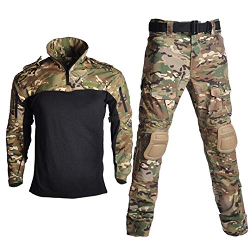 Camuflaje táctico Senderismo Paintball Airsoft Sniper Combat Shirt + Pantalones con Rodilleras Black Python-Pants M