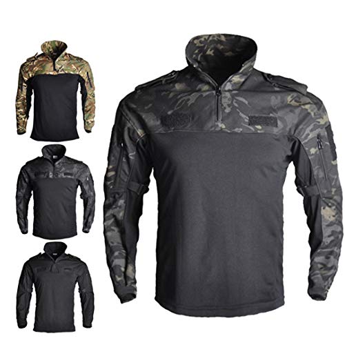 Camuflaje táctico Senderismo Paintball Airsoft Sniper Combat Shirt + Pantalones con Rodilleras Black Python-Pants M