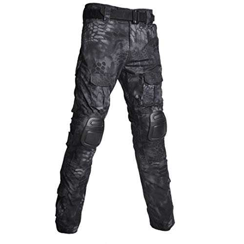 Camuflaje táctico Senderismo Paintball Airsoft Sniper Combat Shirt + Pantalones con Rodilleras Black Python-Pants M