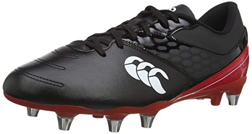 Canterbury Phoenix Raze Soft Ground, Zapatillas para Rugby Hombre, CCC Negro/Rojo Verdadero, 44.5 EU