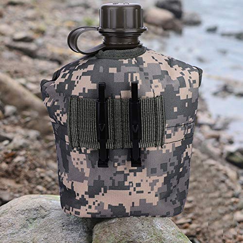 Cantina de Estilo Militar, Botella de Agua de Aluminio con Bolsa de Camuflaje y Taza Quart para Caminatas de Campamento