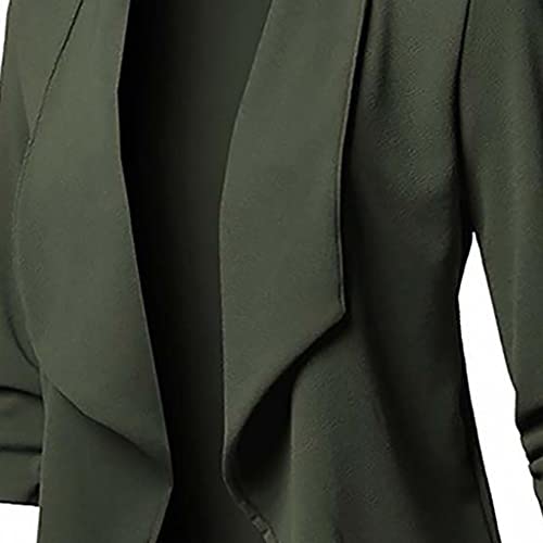 CáRdigan De Mujer Stretch 3/4 Manga Fruncida SóLido Frente Abierto De Manga Larga Blazer Abrigo Chaqueta Blusa Prendas De Vestir