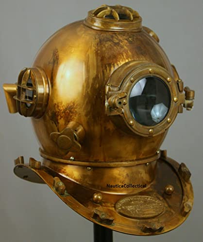 Casco de buceo US Navy Mark V Deep Sea Marine Divers Antiguo Buceo Mar Réplica de latón Vintage Deep Sea Solid Marine Casco para oficina y decoración del hogar