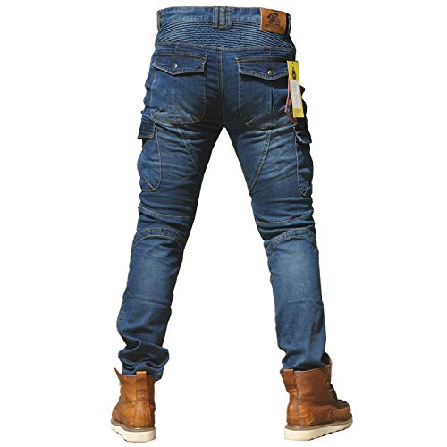 CBBI-WCCI Hombre Motocicleta Pantalones Moto Jeans con Protección Motorcycle Biker Pants (XXL= 36W / 32L, Azul)