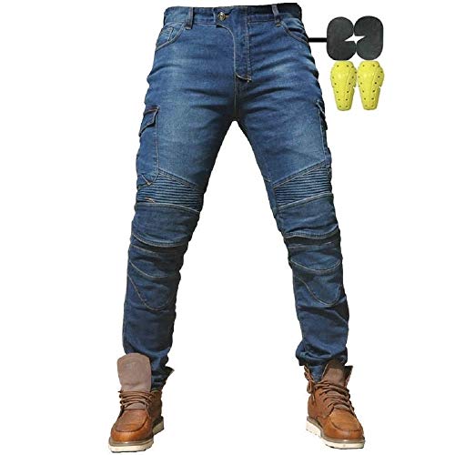 CBBI-WCCI Hombre Motocicleta Pantalones Moto Jeans con Protección Motorcycle Biker Pants (XXL= 36W / 32L, Azul)