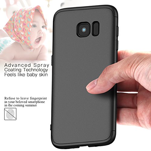 CE-Link Funda para Samsung Galaxy S7 Edge Rigida 360 Grados Integral, Carcasa S7 Edge Silicona Snap On Diseño Antigolpes Choque Absorción, Samsung S7 Edge Case Bumper 3 en 1 Estructura - Negro