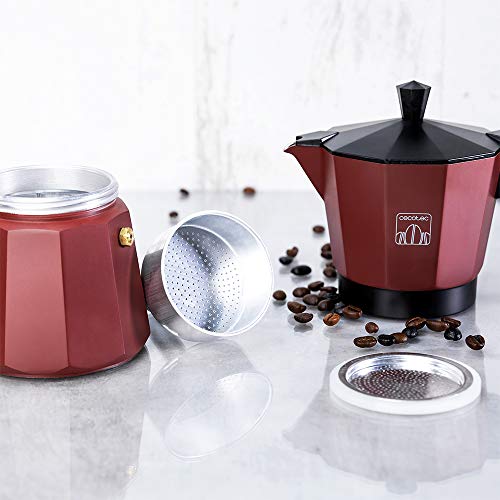 Cecotec cafetera Italiana MokClassic 600 Garnet. Fabricada en Aluminio Fundido Hacer café con el Mejor Cuerpo y Aroma, para 6 Tazas de café