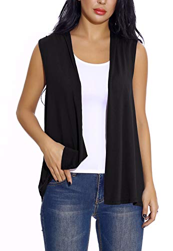 Chaleco sin Mangas Cardigan para Mujer Abrigo Ligero y Fresco (L, Negro)