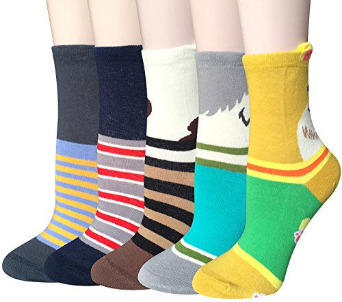 Chalier 5 Pares de Calcetines Mujer Divertidos Originales Animales Lindos Estampados Ocasionales de Algodón para Niña y Mujer, Talla única