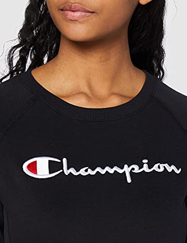 Champion Classic Logo Crewneck Sweatshirt Sudadera, Negro, M para Mujer