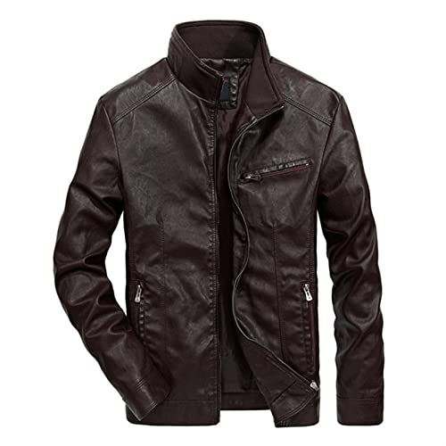 Chaqueta de cuero para hombre con cuello alto, chaqueta de cuero para motocicleta, chaqueta casual y delgada, para hombre (color: marrón, tamaño: 5XL)