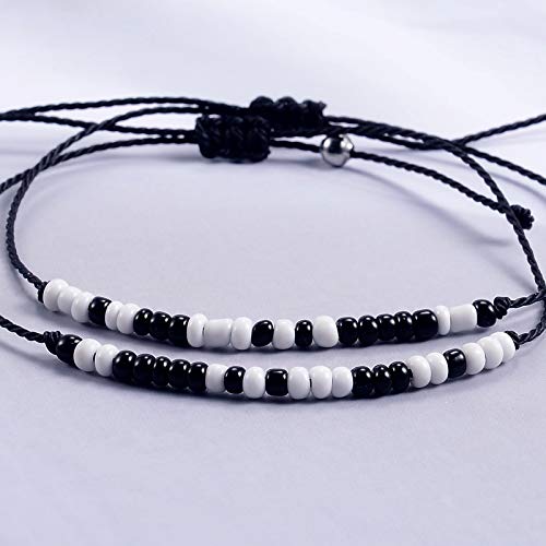 CheersLife 2 piezas código Morse cuentas de arroz pareja pulsera amuletos de la suerte joyería tejida a mano regalos para mujeres novio novia mejores amigos madre hija regalos del día de San Valentín