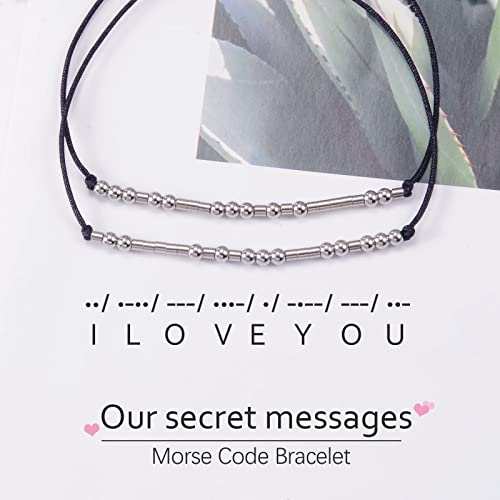 CheersLife 2 Piezas Te Amo Código Morse Pulseras Para Mujeres Parejas Amistad Hermana Relación a Juego Pulsera De Cuentas Joyería Para Niñas Niños Hombres Madre Hija Regalos Del Día De San Valentín