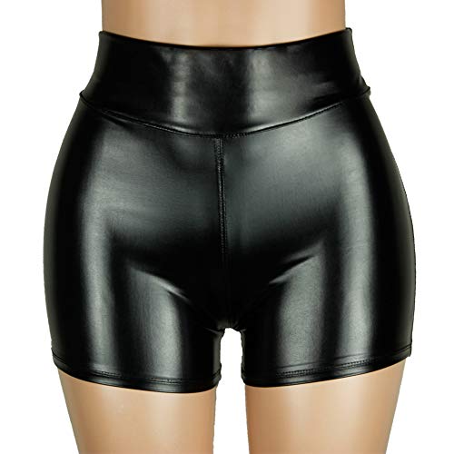 Cintura Alta Mujer Pantalones Cortos Cuero de imitación Sexy Push up Fashion Shorts Negro