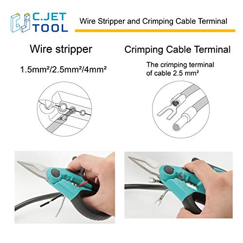 C.JET TOOL Tijeras Electricista Profesional, 170 mm/7" de acero inoxidable, diseño multi-agarre de aluminio de cobre cable suave