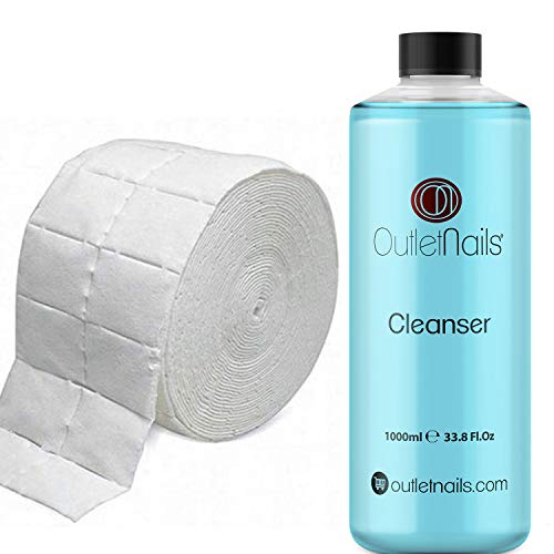 Cleaner para Gel 1000ml Aroma Coco Azul + 500 Celulosas de Alta Calidad Precortadas/Eliminar la capa pegajosa de geles UV + Esmaltes permanentes